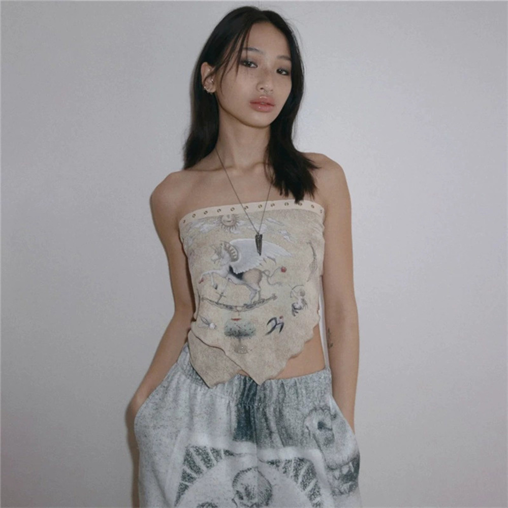 Zara Summer One Shoulder Fitted Tie Back Backless Print Cami